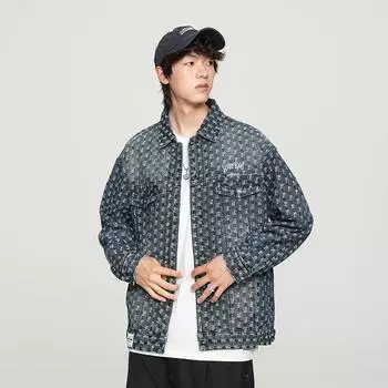 Весенняя уличная модная джинсовая куртка с вышивкой, мужская весенняя куртка с отворотами в американском стиле, повседневная M синий