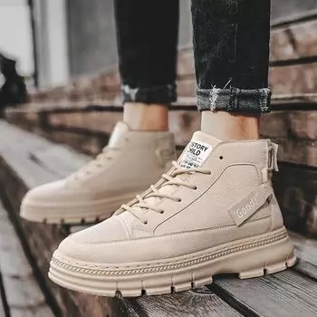 Весенние высокие модные повседневные мужские ботинки персонализированные шнурованные модные рабочие туфли 39 бежевый