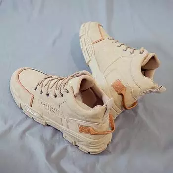 Spring high-top Martin boots British style popular men s shoes medium-top tooling boots trendy shoes trendy desert short boots big yellow boots 39