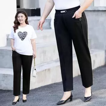 Spring High-waisted Double-pocket Fashionable Slimming Pants for Plump Mothers XL чёрный