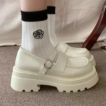 Spring Hot Sale Mary Janes Women s Shoes Black Round Head Outdoors Buckle Thick with Women Shoes Zapatos Para Mujeres 35