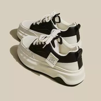 Весенняя сотня с маленькими белыми туфлями Женская толстая подошва Низкая бандажная обувь Спортивная повседневная обувь 35 чёрный