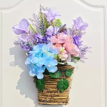 Spring Hydrangea Basket Garland Simulation Rattan Basket Door Basket Door Hanging Decorative Garland One Size фиолетовый