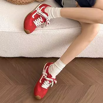 Spring leather Maillard training shoes color matching inner height increase breathable Forrest Gump shoes casual waffle shoes flat sneakers 35 чёрный