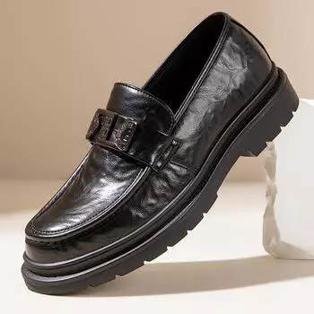Spring leather shoes men s breathable 2025 new trend British style platform casual shoes men s genuine leather one-pedal men s shoes 38 чёрный