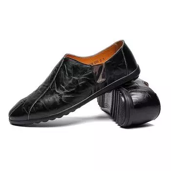 Spring leather shoes men s formal single shoes flat work shoes one piece 2025 one pedal beanie shoes men 39