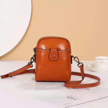Spring Leather Women s Bag Versatile and Fashionable Solid Color Versatile Casual Mobile Phone Bag Women s Trendy One-shoulder Cross-slide Bag