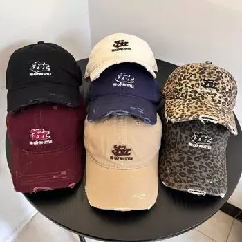 Spring leopard print baseball cap children retro washed denim baseball cap men s embroidery letter personalized cap M56-58cm чёрный