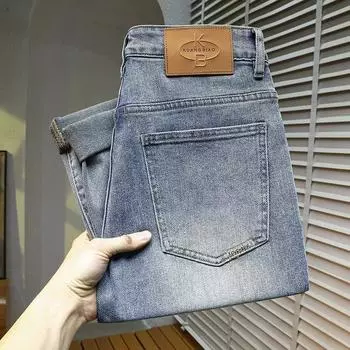 Spring Light Blue Ripped Scar Repair Elastic Nine-point Pants Men s 9-point Jeans 28