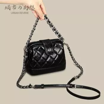 [Spring Light Is Just Right] 2025 New Fashion Women s Bag Rhombus Chain Bag Clip Bag Genuine Leather Shoulder Square Sling Bag Tide Black