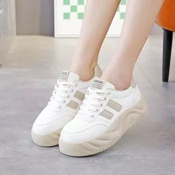 Spring little white shoes new Korean version of sports running women s shoes thick sole heightening casual board shoes t 35 чёрный