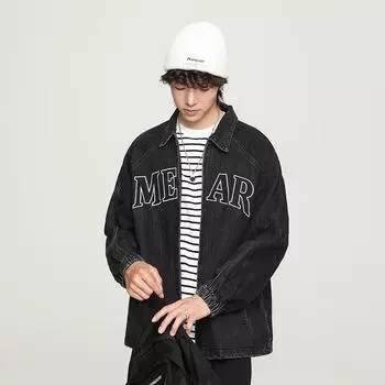 Spring Loose American Cotton Jacket Men S High Quality Retro Washed Alphabet Embroidered Denim Jacket Men S M черный серый