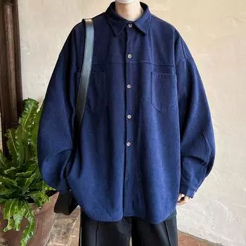 Spring Loose Casual Shirts Men Fashion Lapel Button All-match Solid Shirts Coats Men s Clothing Long Sleeve Tops Korean Shirt 3XL чёрный