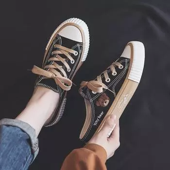 Весенние низкие эспадрильи с закрытым носком женские Bear Head без каблука полуподдерживающие туфли Tide 35 чёрный