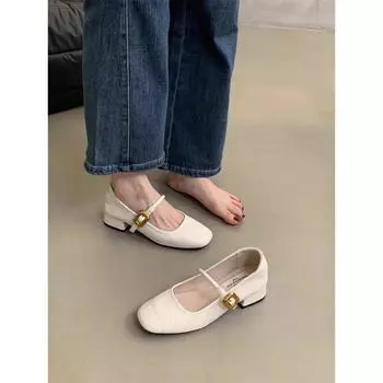 Spring Mary Jane shoes shallow single shoes women s small leather shoes medium thick heel new retro 35