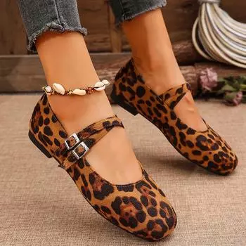 Весенние туфли Мэри Джейн для женщин, осенние туфли с пряжками, леопардовые, красные балетки, удобная обувь для ходьбы, женская обувь большого размера 43 36