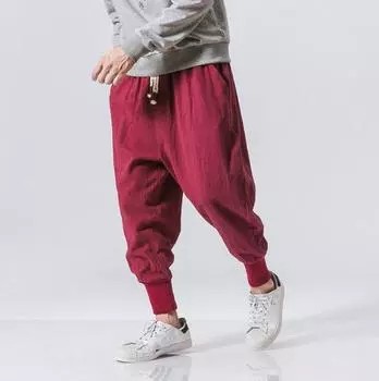 Spring Men Loose Harem Pants Chinese Linen Overweight Sweatpants Casual Brand Oversize Trousers Male XXXXXL чёрный