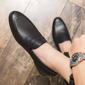 Spring Men Penny Loafers Leather Shoes Casual Leather Driving Shoes Soft Bottom Breathable Moccasins Lightweight Outdoor Shoes 38 чёрный