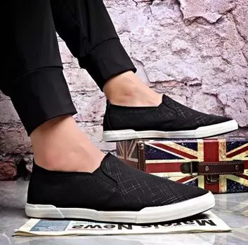 Spring Men s Canvas Shoes Male Breathable Comfortable Slip-On Board Shoes Casual Shoes Loafers Men Zapatos Casuales 38 чёрный