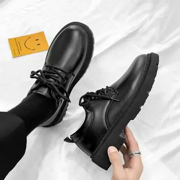Spring men s casual leather shoes big toe shoes British cargo shoes Korean trend black small leather shoes low-top men s shoes 39