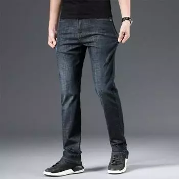 Spring Men s Jeans Wear Resistant and Fade Resistant Elastic Small Straight Tube Waist Men s Business Pants Fit Comfortably 28