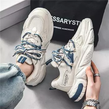 Spring men s shoes 2024 breathable mesh sports shoes men s trend versatile thick-soled casual running dad shoes men 39