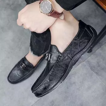 Spring men s shoes 2024 new British style soft-soled men s casual leather shoes one pedal driving Doudou tide shoes 39