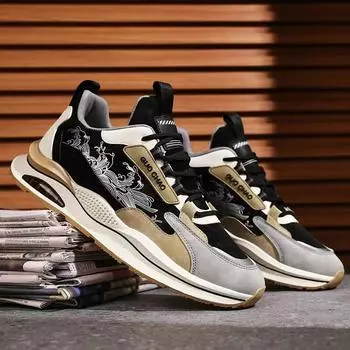 Spring men s shoes 2025 new youth sports and leisure students increase height running men s versatile dad trendy shoes 39 бежевый