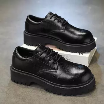 Spring men s shoes business casual dress British wedding groom wedding sports large size thick sole black big head leather shoes 39