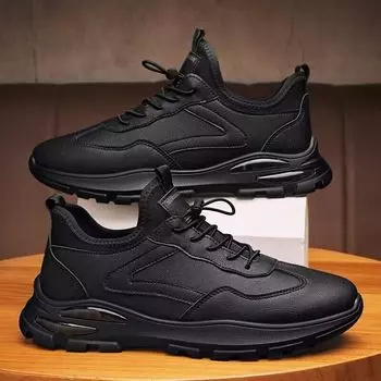 Spring men s shoes new breathable chef shoes leather shoes trendy versatile platform leather surface sports casual running dad shoes 39