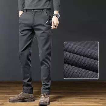 Spring Men s Slim Casual Pants Business Straight Cotton Elastic Trousers Fashion 38 чёрный