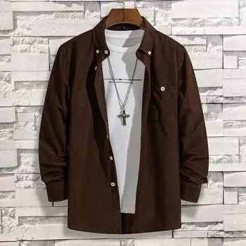 Весенняя мужская однотонная рубашка в стиле ретро свободного покроя с длинными рукавами из вельвета больших размеров XXXXXL белый