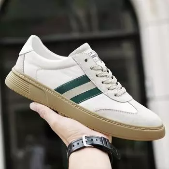 Spring Men Shoes White Skateboard Shoes Casual Brand Shoes Leather Flat Shoes Men Non-Slip Walking Shoes Men Sneakers Soft Sole 38 чёрный