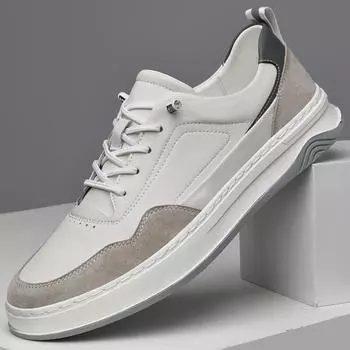 Spring Men Shoes White Sneakers Casual Leather Mens Shoes Italian Comfortable Split Leather Sneakers Brand Jogging Male Footwear 38 бежевый