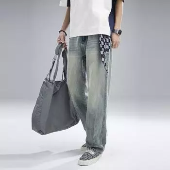 Spring New American High Street Loose Straight Jeans Men s Retro Flared Trousers 28