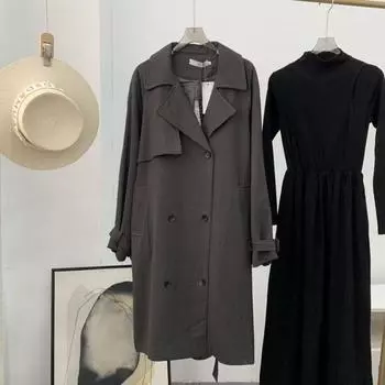 Spring New Arrival Casual Loose Temperament Classy Sentong Qin Mid Length Long Length Trench Coat Outwear B#11 Gray M