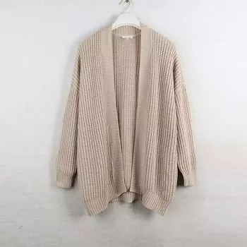 Spring New Arrival Export European and American plus Size Women s Clothes Pure Cotton Cable Stitch Long Sleeve Sweater Coat Knitting Thick Cardigan Apricot L: Bust size 154