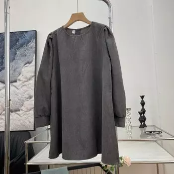 Spring New Casual All-matching Solid Puff sleeve Slimming Breathable Comfortable Dress C#18 Gray One size