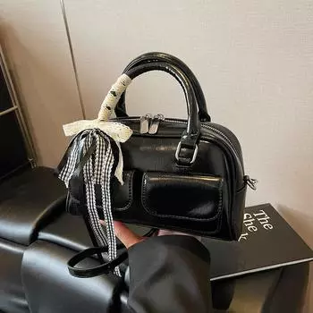 Spring new commuter large-capacity shoulder bag minimalist portable bowling bag чёрный