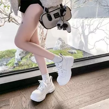 Spring new fashionable versatile thick-soled height-increasing little white shoes girls super soft round head lace-up sports and leisure shoes 35