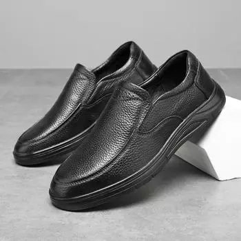 Spring new first-layer cowhide men s comfortable casual loafers one-pedal lazy shoes soft-soled soft-faced dad shoes 38 чёрный