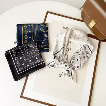 Spring new high-end silk scarf women s white cashew print scarf small square scarf paired with headscarf 70*70cm