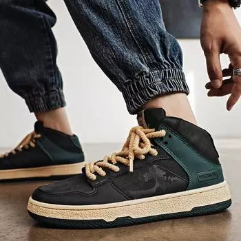 Spring new high-top lace-up retro casual board shoes student flat youth outdoor sports men s shoes 39