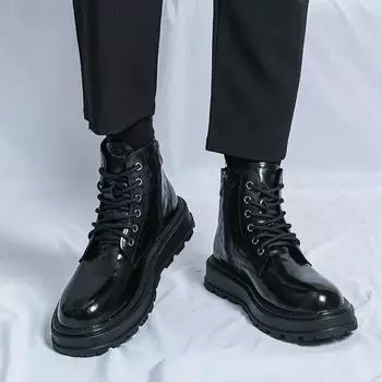 Spring new high-top Martin boots men s shoes British style versatile tooling medium-top short boots casual trend locomotive leather boots 38 коричневый