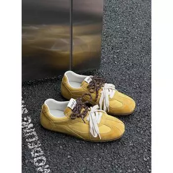 Spring new inner height increase double pair shoelaces fudge color scheme sports women s shoes tide 35 жёлтый