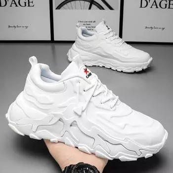 Spring new Internet celebrities popular thick-soled shock-absorbing sports shoes Hong Kong style super fire white shoes fashion versatile dad trendy 36