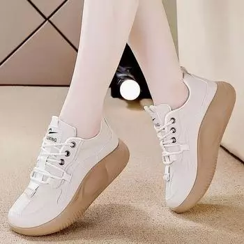 Spring New ladies white Shoes Versatile light sports shoes Fashion leather thick soled Sneakers Casual comfort women s loafers 35
