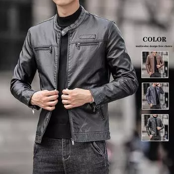 Весенняя новая мужская кожаная куртка зеленая мужская простая повседневная однотонная красивая куртка из искусственной кожи верхняя одежда M