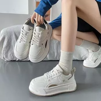 Spring New Little White Shoes Female Ins Student Sports and Leisure Board Shoes Street Shoes Thick Sole 35