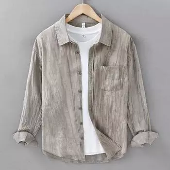 Spring new long-sleeved shirt loose retro crumpled shirt M абрикосовый
